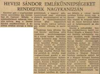 Zalai Hírlap 1964 12 15 06old - Hevesi Sándor emlékünnepségeket rendeztek Nagykanizsán.jpg Zalai Hírlap 1964 12 15 06old - Hevesi Sándor emlékünnepségeket rendeztek Nagykanizsán.jpg